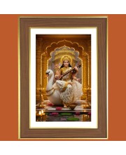 Goddess Saraswati Photo Frame - 10x14 Inches, Brown Wooden Frame for Home, Office & Temple Decoration
