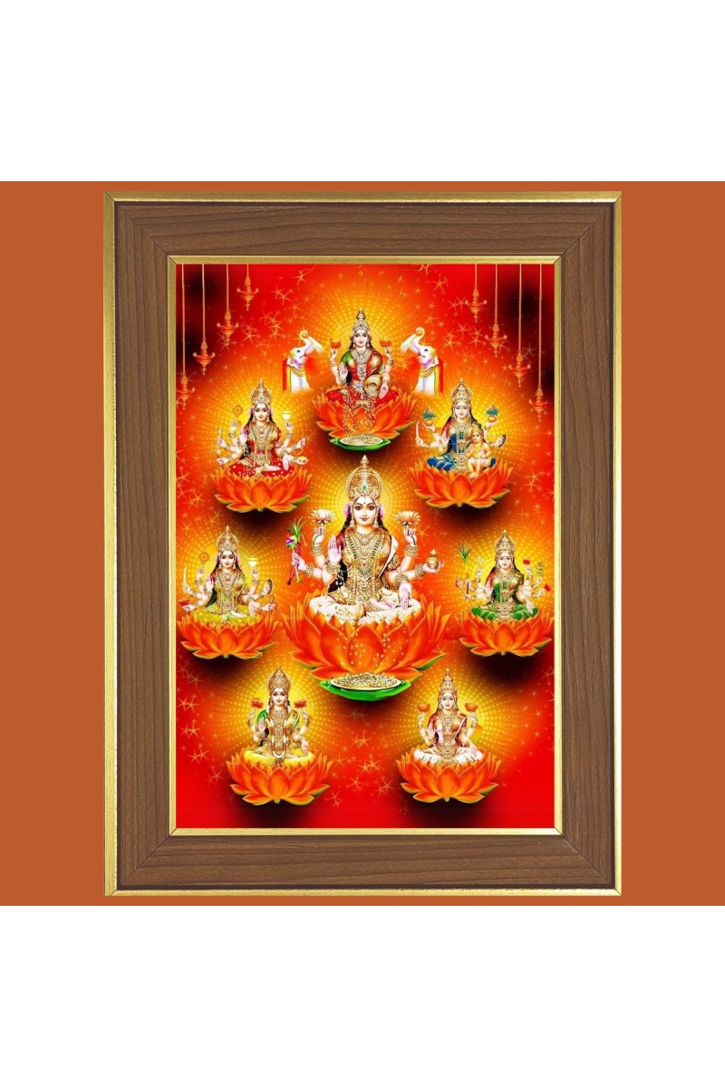 Ashta Laxmi Photo Frame - 10x14 Inches, Brown Wooden Frame for Home, Office & Temple Decoration