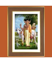 God Dattatreya Photo Frame - 10x14 Inches, Brown Wooden Frame for Home, Office & Temple Decoration