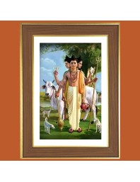 God Dattatreya Photo Frame - 12x16 Inches, Brown Wooden Frame for Home, Office & Temple Decoration