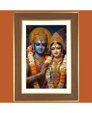 Radha and Krishna Photo Frame - 10x14 Inches, Brown Wooden Frame for Home, Office & Temple decoration