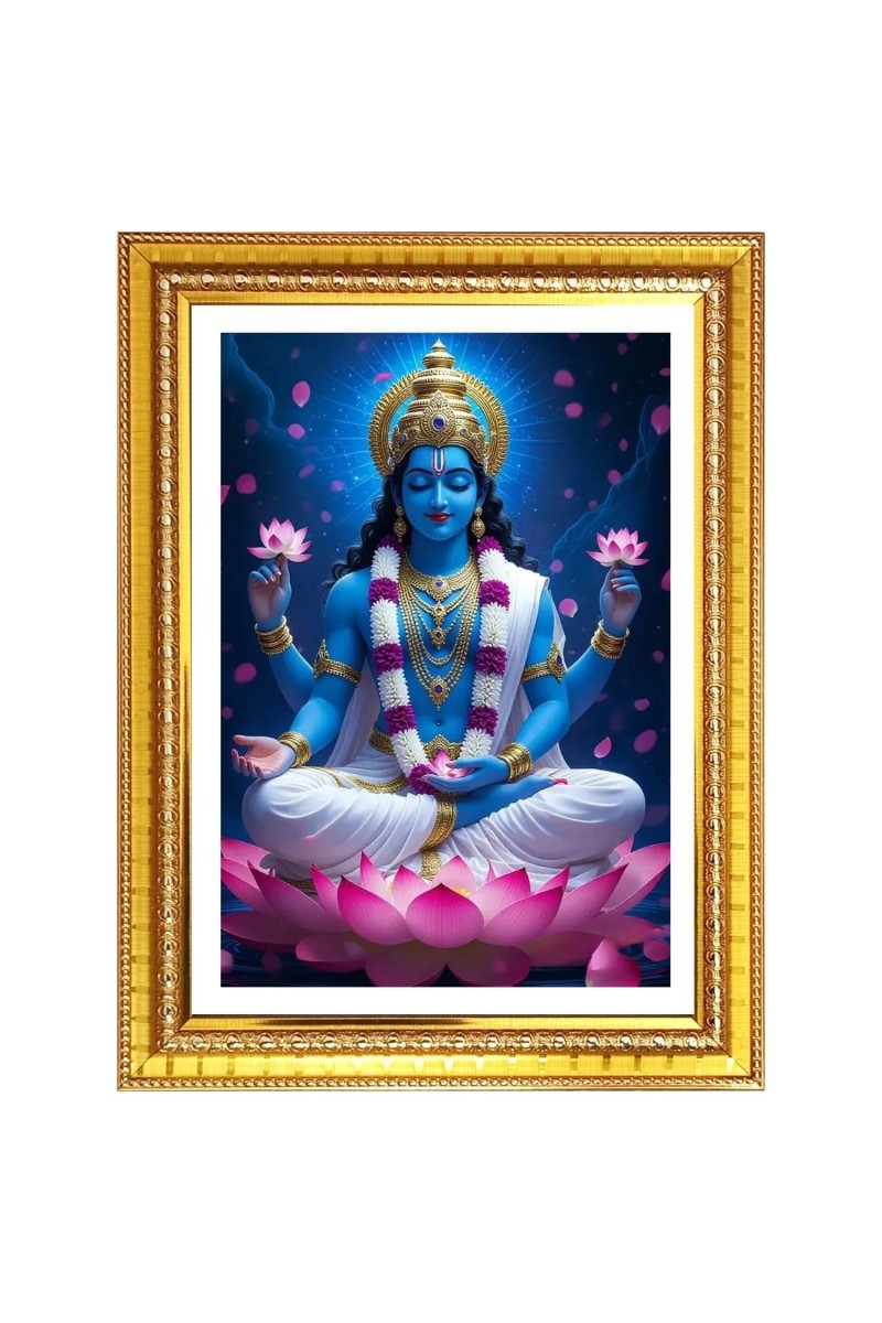 Lord Krishna Photo Frame - 10x14 Inches, Brown Wooden Frame for Home, Office & Temple Decoration