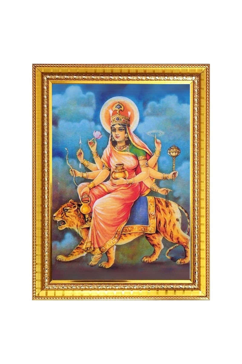Maa Chandraghanta Photo Frame - 10x14 Inches, Brown Wooden Frame for Home, Office & Temple Decoration