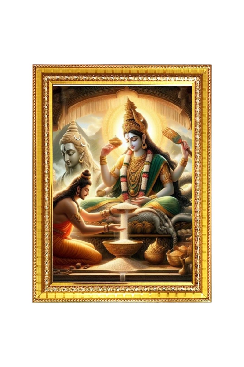 Maa Annapoorna devi Photo Frame - 10x14 Inches, Brown Wooden Frame for Home, Office & Temple Decoration