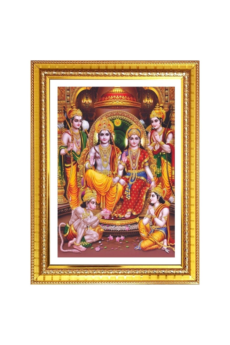 Rama and sita and laxman and hanuman Photo Frame - 12x16 Inches, Brown Wooden Frame for Home, Office & Temple Decoration