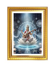 Maa saraswati matha Photo Frame - 10x14 Inches, Brown Wooden Frame for Home, Office & Temple Decoration
