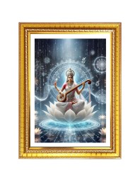 Maa saraswati matha Photo Frame - 14x18 Inches, Brown Wooden Frame for Home, Office & Temple Decoration