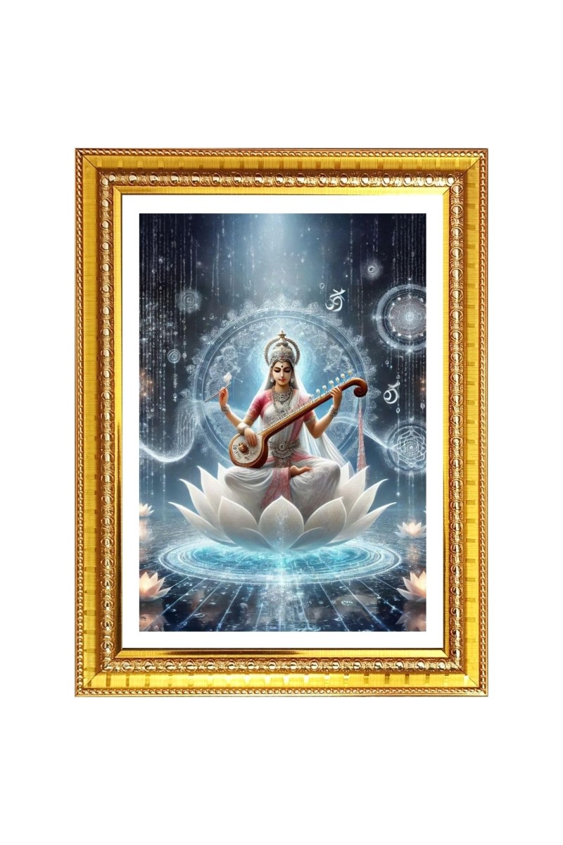 Maa saraswati matha Photo Frame - 10x14 Inches, Brown Wooden Frame for Home, Office & Temple Decoration