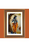 Lord Sri Krishna Photo Frame - 10x14 Inches, Brown Wooden Frame for Home, Office & Temple Decoration