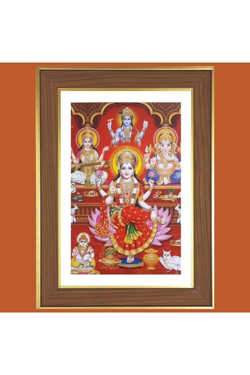Dhana Lakshmi Photo Frame - 12x16 Inches, Brown Wooden Frame for Home, Office & Temple decoration