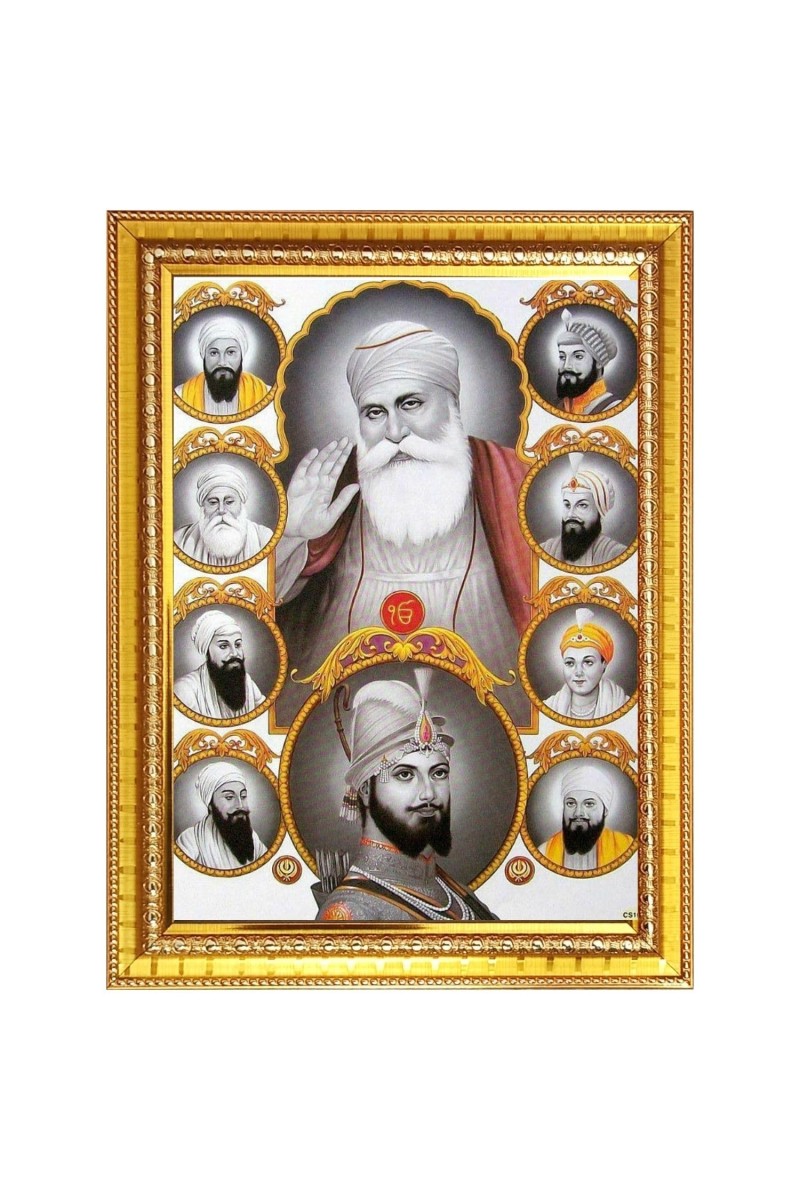 Guru Gobind singh Photo Frame - 10x14 Inches, Brown Wooden Frame for Home, Office & Temple Decoration