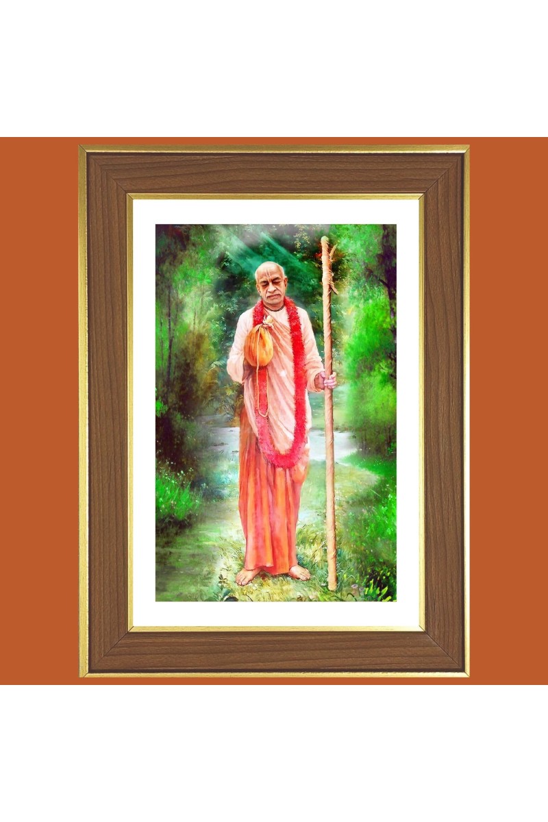 Swami Prabhupada Photo Frame - 12x16 Inches, Brown Wooden Frame for Home, Office & Temple Decoration