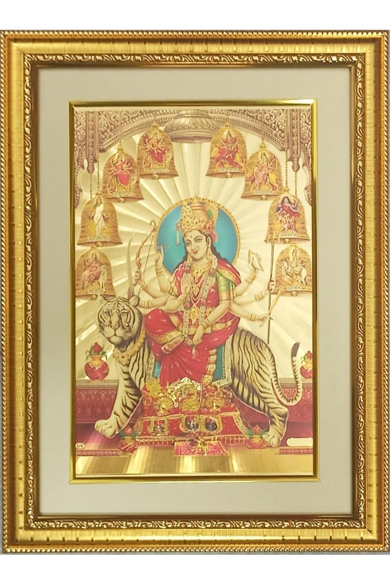 Navadurga Golden Photo 11.5x15.5 Inches Perfect for Home, Office & Temple Decoration