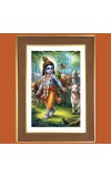 Little Krishna Photo Frame - 10x14 Inches, Brown Wooden Frame for Home, Office & Temple decoration