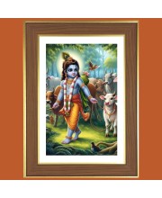 Little Krishna Photo Frame - 10x14 Inches, Brown Wooden Frame for Home, Office & Temple decoration