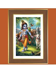 Little Krishna Photo Frame - 14x18 Inches, Brown Wooden Frame for Home, Office & Temple decoration