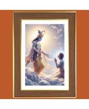 God Krishna Photo Frame - 10x14 Inches, Brown Wooden Frame for Home, Office & Temple Decoration