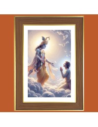 God Krishna Photo Frame - 12x16 Inches, Brown Wooden Frame for Home, Office & Temple Decoration