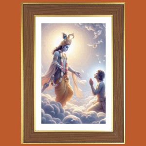 God Krishna Photo Frame - 12x16 Inches, Brown Wooden Frame for Home, Office & Temple Decoration