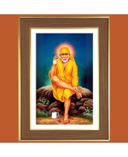 Lord Sai Baba Photo Frame - 10x14 Inches, Brown Wooden Frame for Home, Office & Temple Decoration