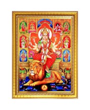 Goddess durga maa Photo Frame - 10x14 Inches, Brown Wooden Frame for Home, Office & Temple Decoration