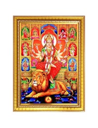 Goddess durga maa Photo Frame - 14x18 Inches, Brown Wooden Frame for Home, Office & Temple Decoration