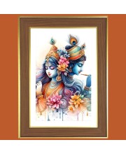 Radha and sri krsihna Photo Frame - 10x14 Inches, Brown Wooden Frame for Home, Office & Temple Decoration