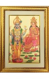 Maa Laxmi & Sri Narayan Golden Photo 11.5x15.5 Inches Perfect for Home, Office & Temple Decoration