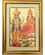 Maa Laxmi & Sri Narayan Golden Photo 11.5x15.5 Inches Perfect for Home, Office & Temple Decoration