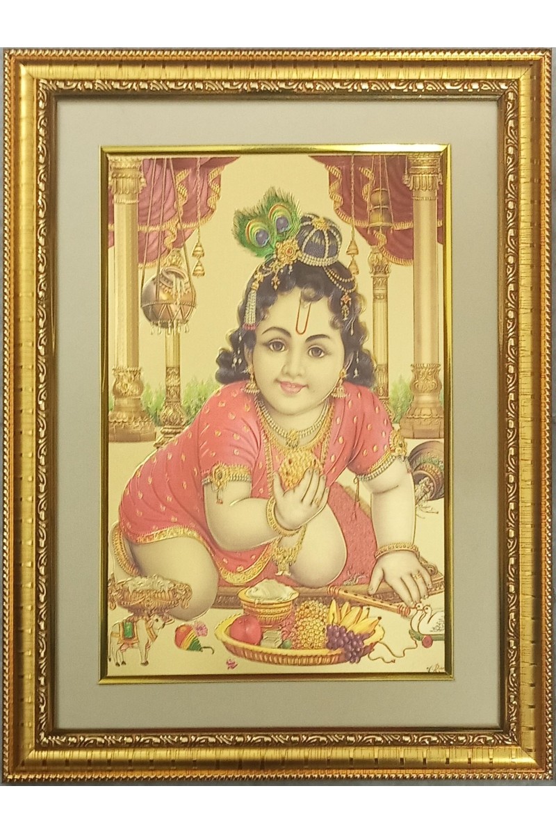 Bal Gopal Golden Photo 11.5x15.5 Inches Perfect for Home, Office & Temple Decoration