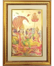 Lakshmi Narayan Golden Photo 11.5x15.5 Inches Perfect for Home, Office & Temple Decoration