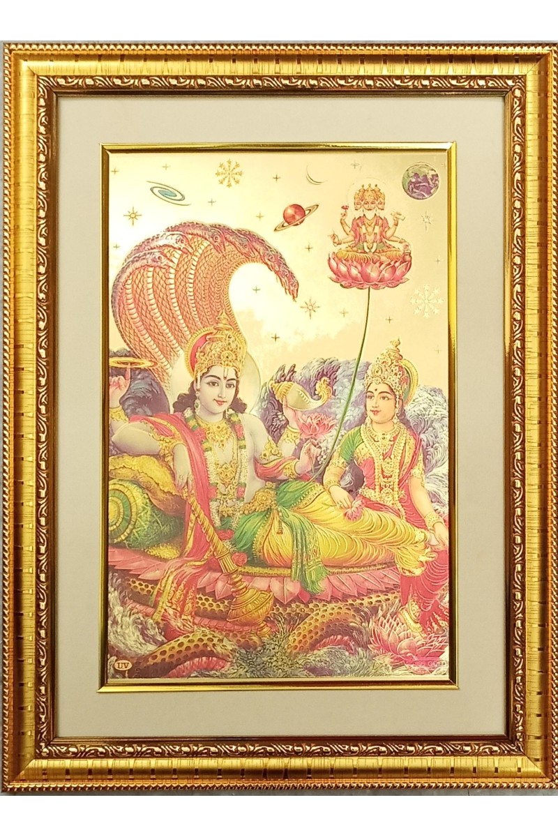 Lakshmi Narayan Golden Photo 11.5x15.5 Inches Perfect for Home, Office & Temple Decoration