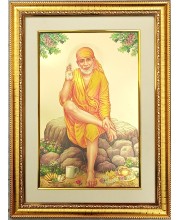 Sai Baba Golden Photo 11.5x15.5 Inches Perfect for Home, Office & Temple Decoration