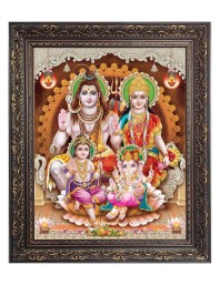 Lord Shiv Maa Parbati Family Big Photo Frame - 24x28 Inches for Home & Office Decoration