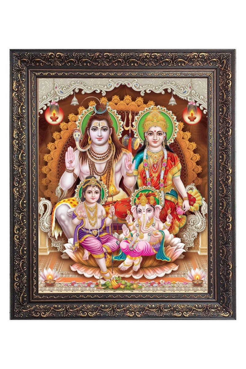 Lord Shiv Maa Parbati Family Big Photo Frame - 20x24 Inches for Home & Office Decoration
