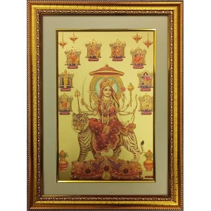 Nav Durga Golden Photo 11.5x15.5 Inches Perfect for Home, Office & Temple Decoration