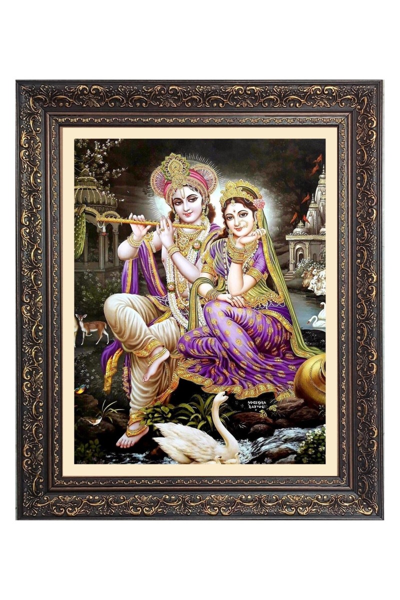 Sri Krishna and Sri Radha Big Photo Frame - 16x20 Inches for Home & Office Decoration