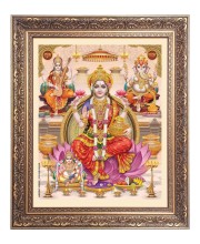 Mata Lakshmi (Laxmi), Sri Ganesh and Maa Saraswathi Big Photo Frame - 16x20 Inches for Home & Office Decoration