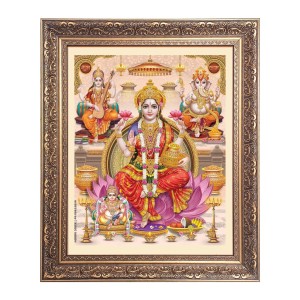 Mata Lakshmi (Laxmi), Sri Ganesh and Maa Saraswathi Big Photo Frame - 20x24 Inches for Home & Office Decoration