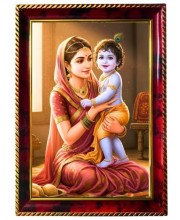 Yashodha Krishna Photo Frame For Wall & Table | 7x9 Inch Golden Cherry Finish | Decorative Yashodha Krishna Photo Frame For Home, Office & Pooja Room (F11901)