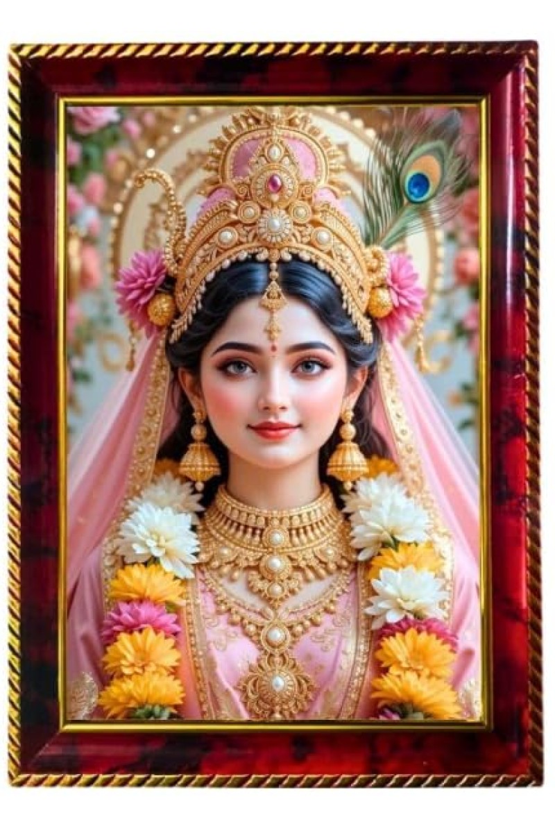 Goddess Radha Photo Frame For Wall & Table | 7x9 Inch Golden Cherry Finish | Decorative Goddess Radha Photo Frame For Home, Office & Pooja Room (F11655)