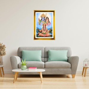 Ram, Sita & Hanuman Golden Photo Frame - 10x14 Inches | Elegant Wooden Frame For Home, Office & Temple Decoration | Spiritual Wall & Table Decor and Gift Item