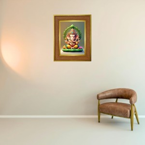 Lord Ganesha Ji Photo Frame 18x22 Inches-Brown Wooden Frame For Home, Office & Temple Decoration And Gifting (F6242)