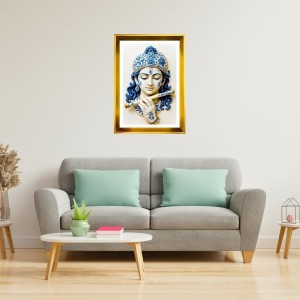 Divine Krishna Golden Photo Frame - 10x14 Inches | Elegant Wooden Frame For Home, Office & Temple Decoration | Spiritual Wall & Table Decor and Gift Item