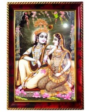 Radha Krishna Photo Frame For Wall & Table | 7x9 Inch Golden Cherry Finish | Decorative Radha Krishna Photo Frame For Home, Office & Pooja Room (F11823)