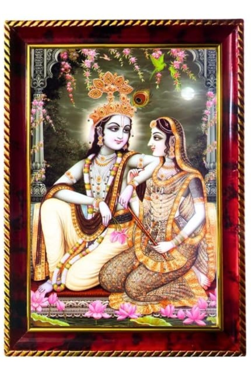 Radha Krishna Photo Frame For Wall & Table | 7x9 Inch Golden Cherry Finish | Decorative Radha Krishna Photo Frame For Home, Office & Pooja Room (F11823)