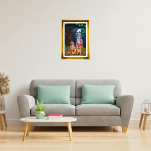 Lord Ram And Hanuman Golden Photo Frame - 10x14 Inches | Elegant Wooden Frame For Home, Office & Temple Decoration | Spiritual Wall & Table Decor and Gift Item