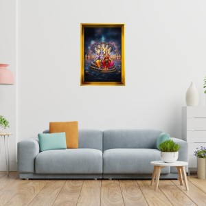Lakshmi Narayan Golden Photo Frame - 10x14 Inches | Elegant Wooden Frame For Home, Office & Temple Decoration | Spiritual Wall & Table Decor And Gift Item (F9802)