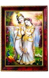 Radha Krishna Photo Frame For Wall & Table | 7x9 Inch Golden Cherry Finish | Decorative Radha Krishna Photo Frame For Home, Office & Pooja Room (F11819)