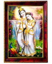 Radha Krishna Photo Frame For Wall & Table | 7x9 Inch Golden Cherry Finish | Decorative Radha Krishna Photo Frame For Home, Office & Pooja Room (F11819)